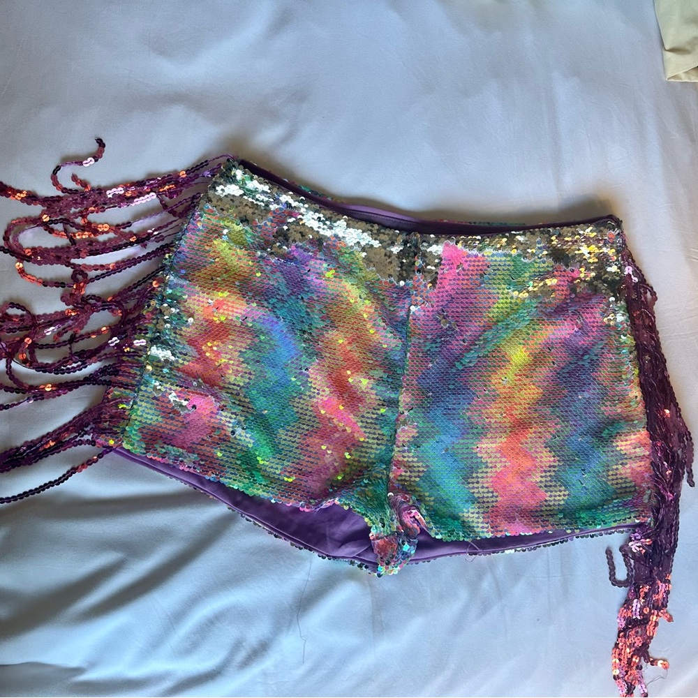 Nasty Gal Premium Sequin Fringe Shorts NWT US 12